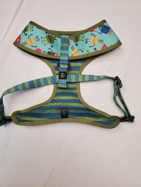 Lucy & Co Dog Harness XL Cute Monster Print Adjustable Pet Harness Blue Green